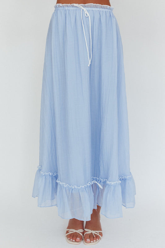 Gonna lunga overlock con dettaglio annodato Maidens, blu nuvola