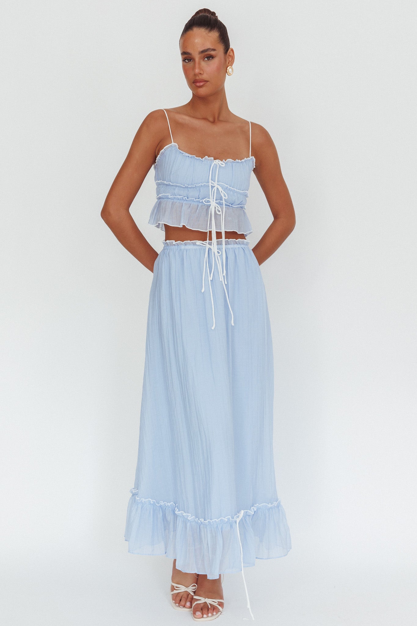 Gonna lunga overlock con dettaglio annodato Maidens, blu nuvola