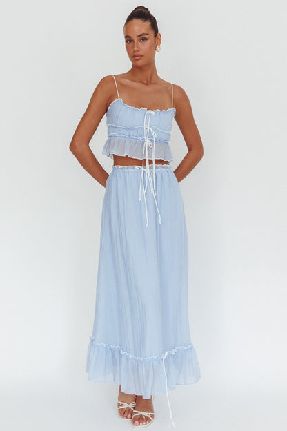 Gonna lunga overlock con dettaglio annodato Maidens, blu nuvola