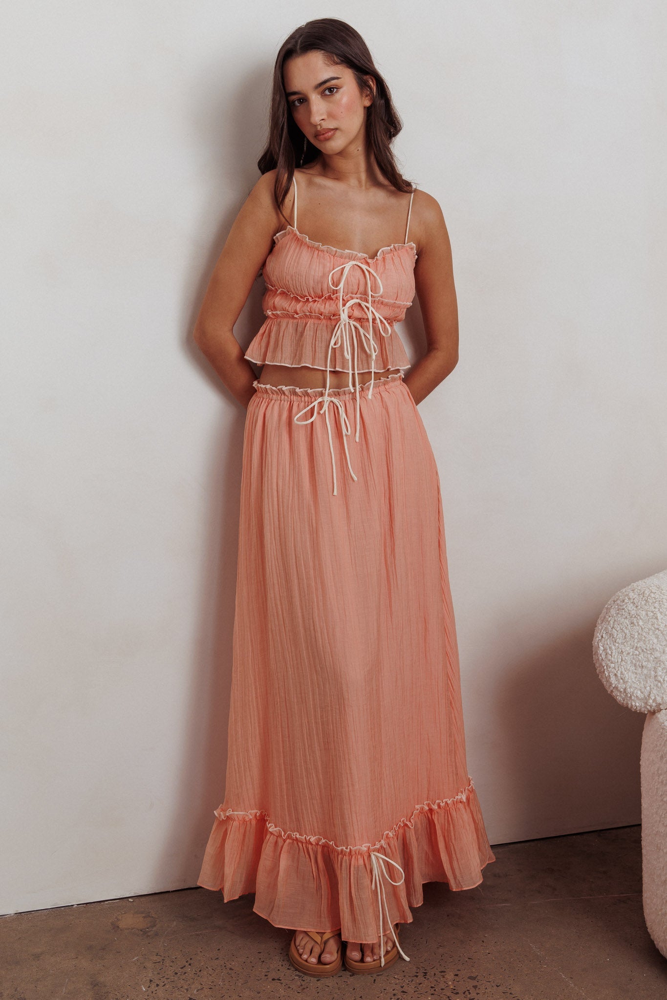 Gonna lunga overlock con dettaglio annodato Maidens Albicocca