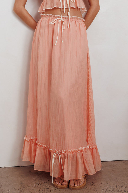 Gonna lunga overlock con dettaglio annodato Maidens Albicocca
