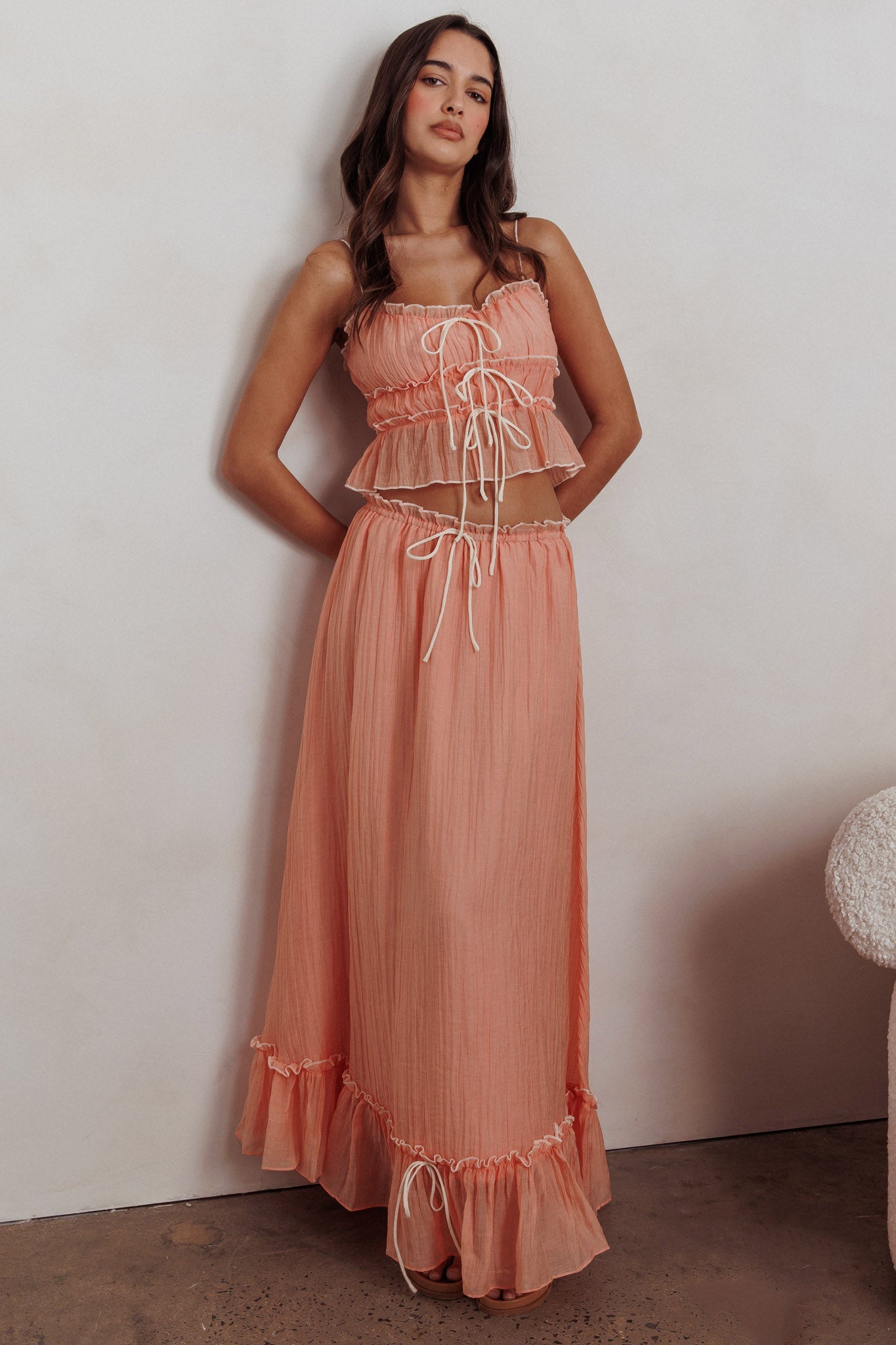Gonna lunga overlock con dettaglio annodato Maidens Albicocca