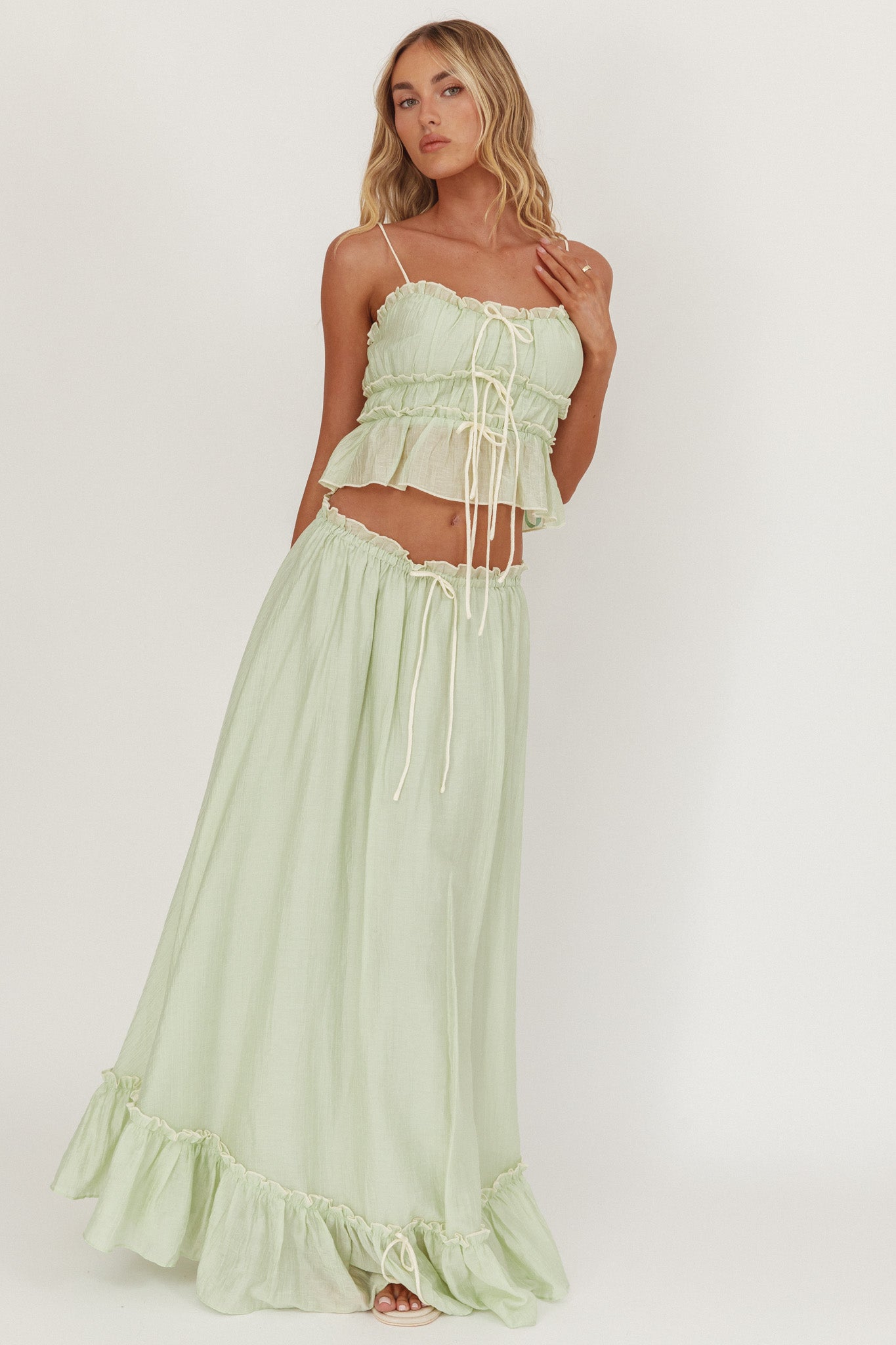 Gonna lunga overlock con dettaglio annodato Maidens Sage