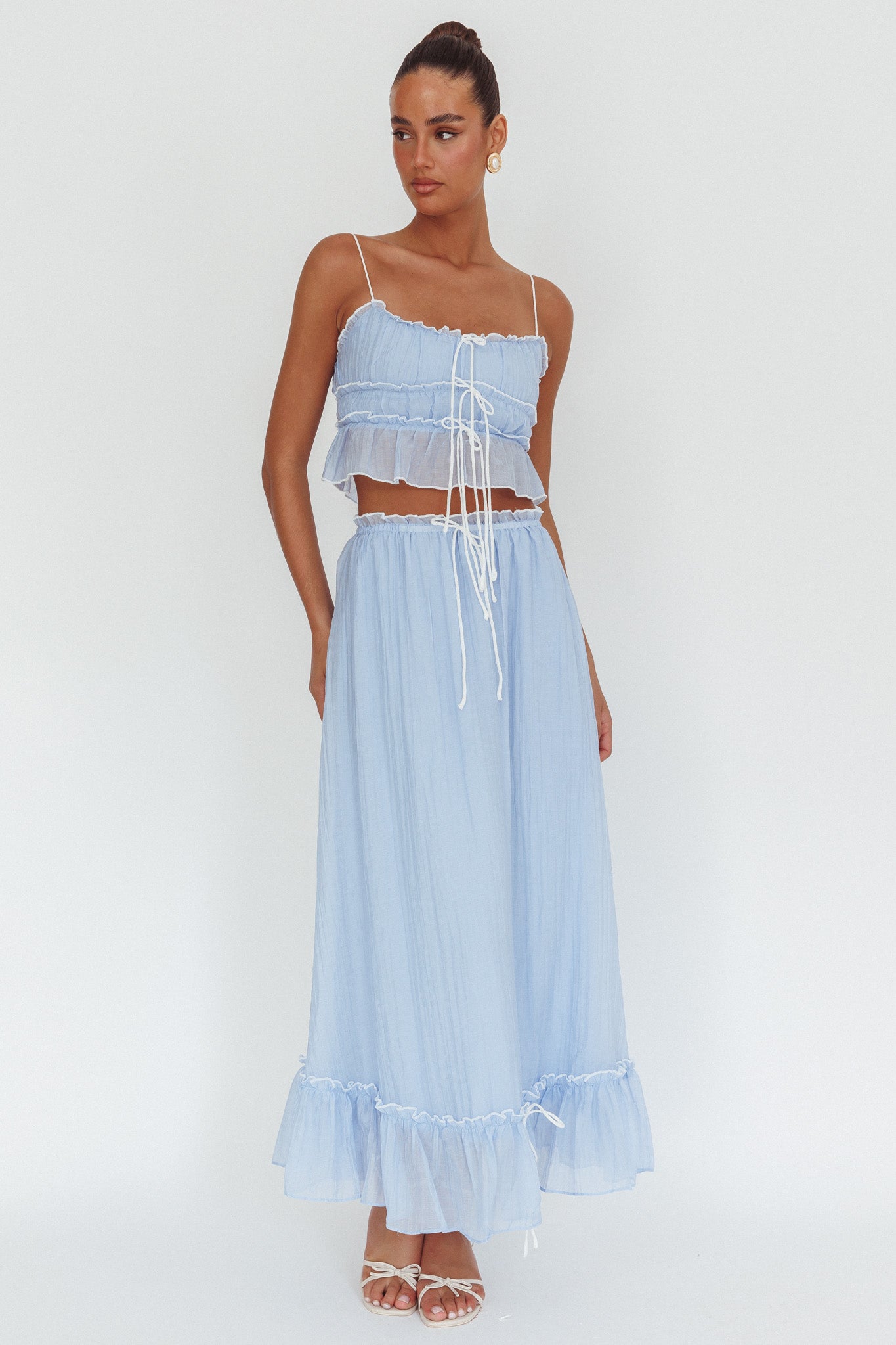 Top overlock con dettaglio cravatta Maidens Cloud Blue