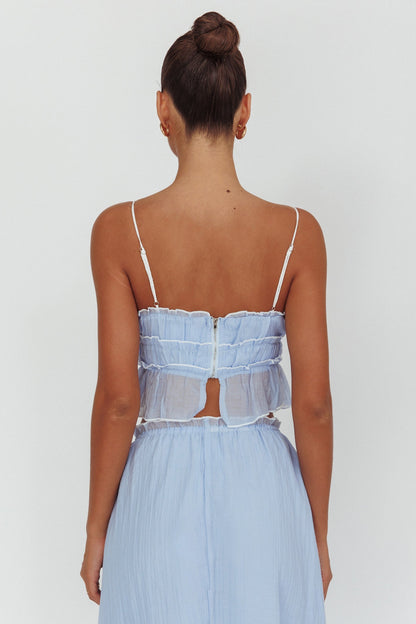 Top overlock con dettaglio cravatta Maidens Cloud Blue