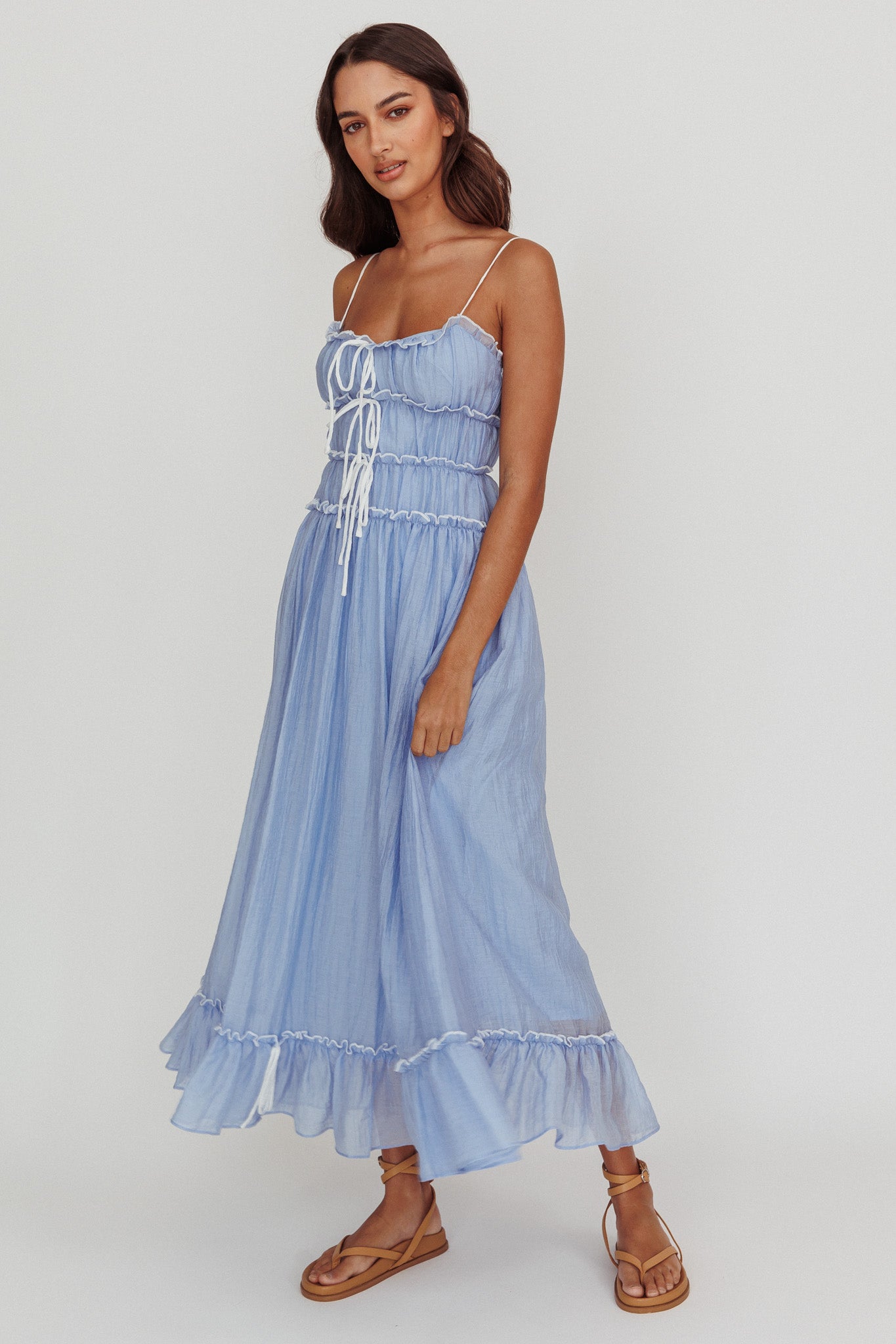 Abito lungo con nodo Maidens, blu nuvola