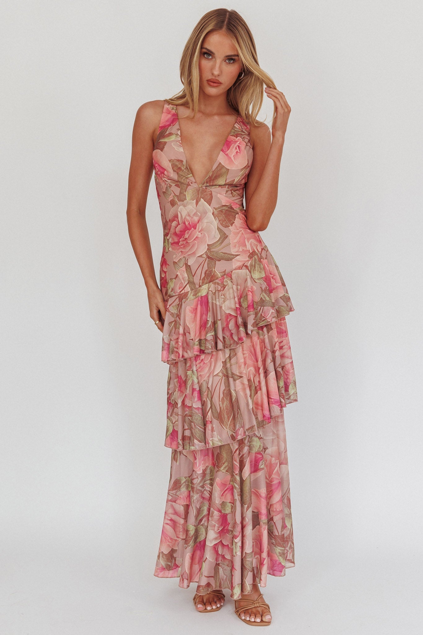 Abito lungo con spalline posteriori Veda Roses Blush