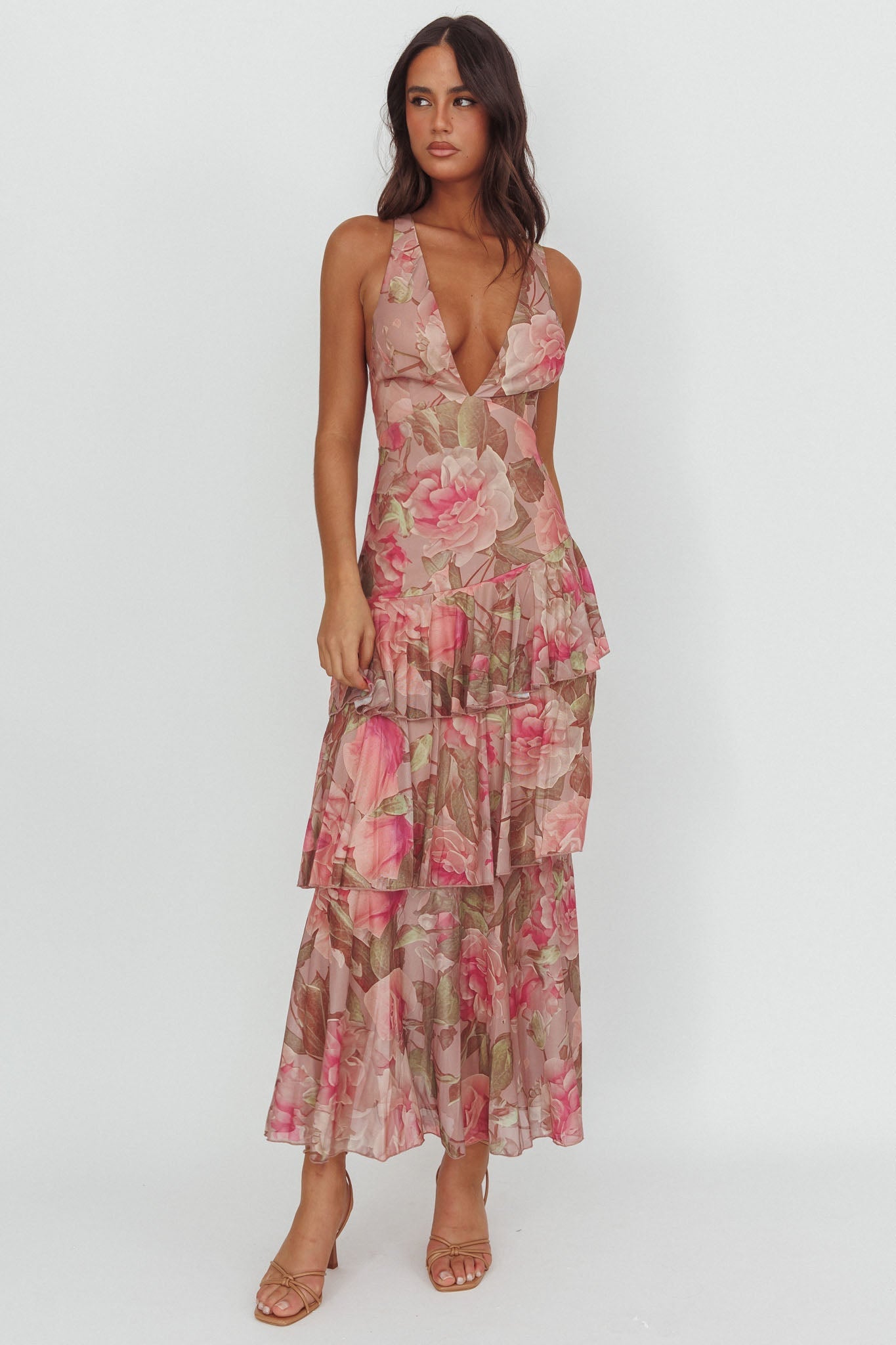 Abito lungo con spalline posteriori Veda Roses Blush