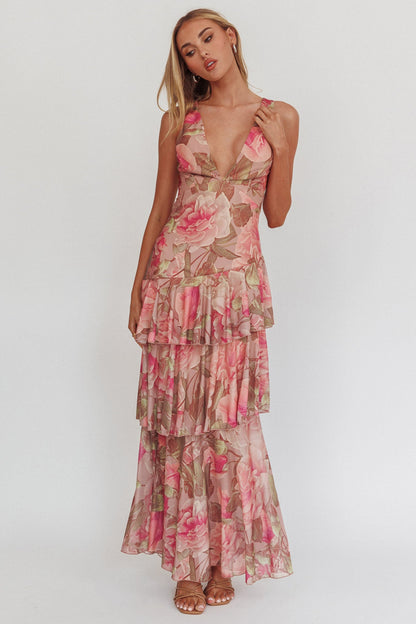Abito lungo con spalline posteriori Veda Roses Blush