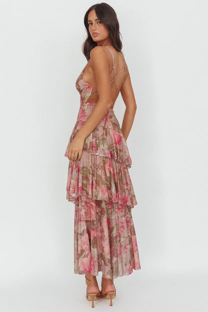 Abito lungo con spalline posteriori Veda Roses Blush