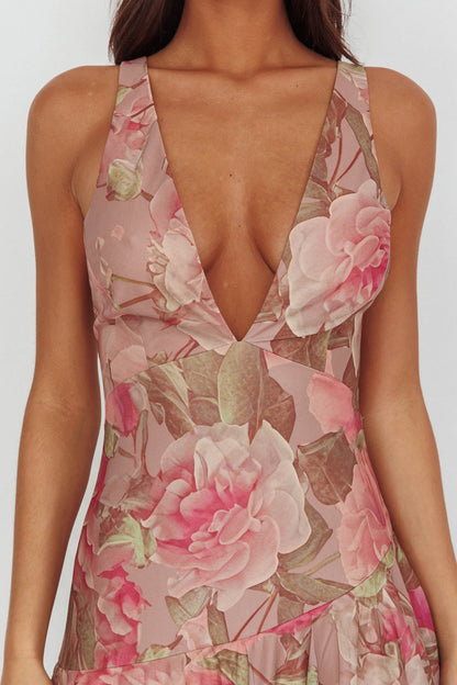 Abito lungo con spalline posteriori Veda Roses Blush