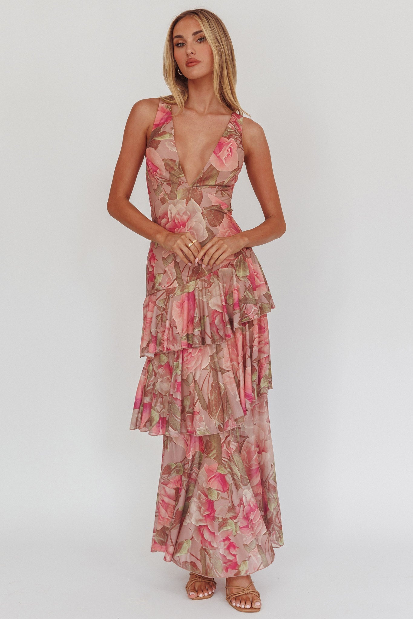 Abito lungo con spalline posteriori Veda Roses Blush
