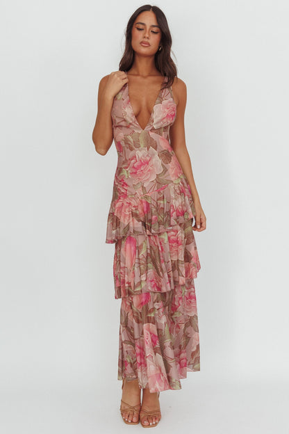 Abito lungo con spalline posteriori Veda Roses Blush