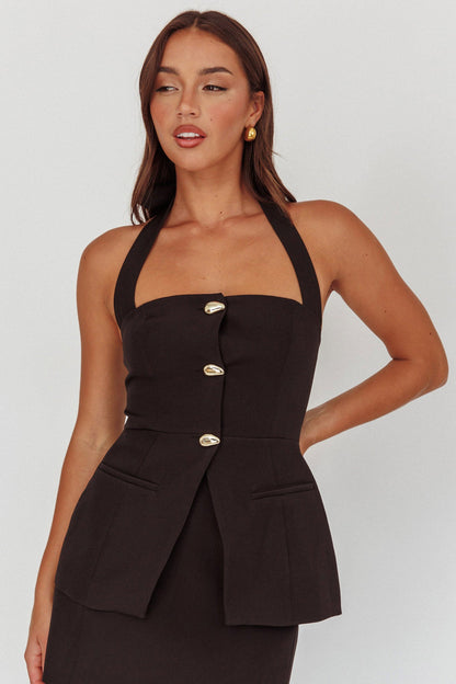 Top nero con scollo all'americana e bottoni sul davanti Tammi