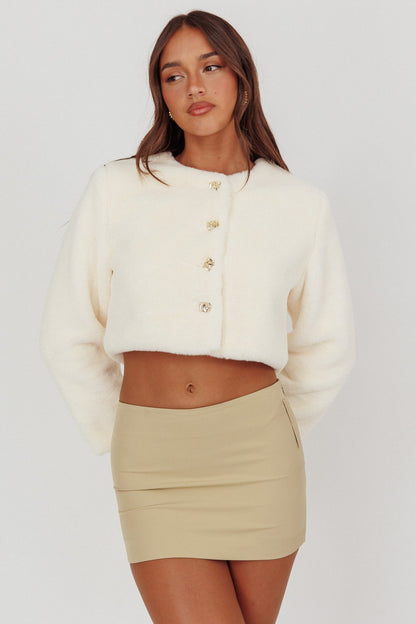 Giacca corta in pelliccia sintetica London Day color crema