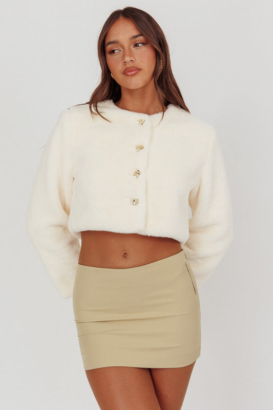 Giacca corta in pelliccia sintetica London Day color crema