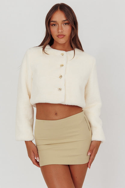 Giacca corta in pelliccia sintetica London Day color crema