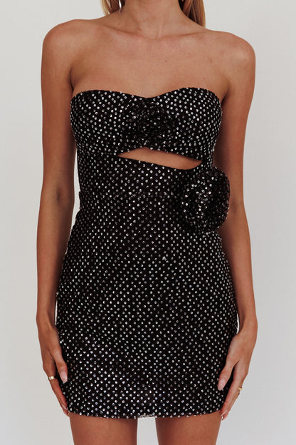Mini abito nero con paillettes e accenti Calia Rose
