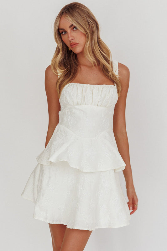 Provence Bloom Peplum Mini Dress Crema