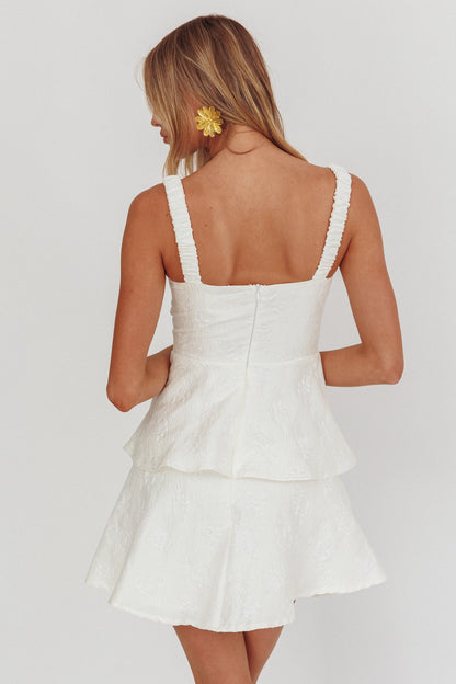 Provence Bloom Peplum Mini Dress Crema