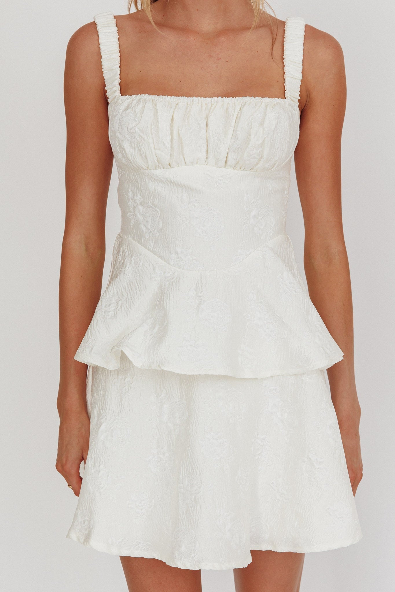 Provence Bloom Peplum Mini Dress Crema