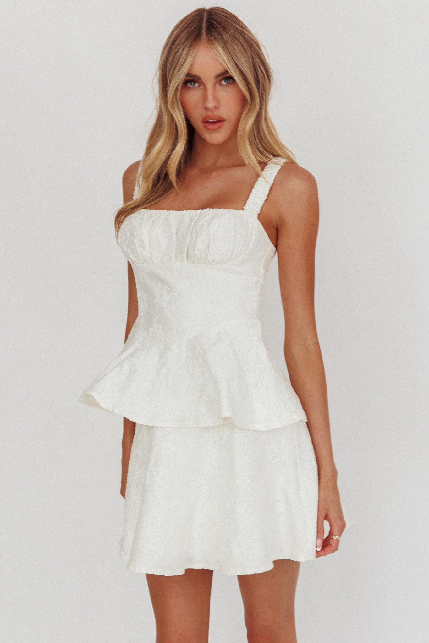 Provence Bloom Peplum Mini Dress Crema