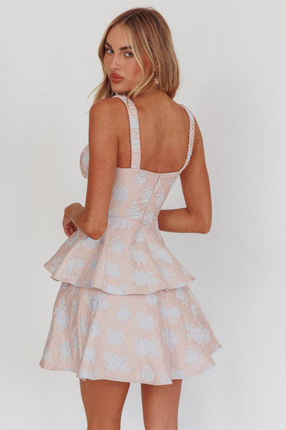 Provence Bloom Peplum Mini Dress Rosa