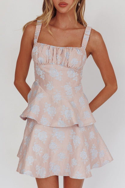 Provence Bloom Peplum Mini Dress Rosa