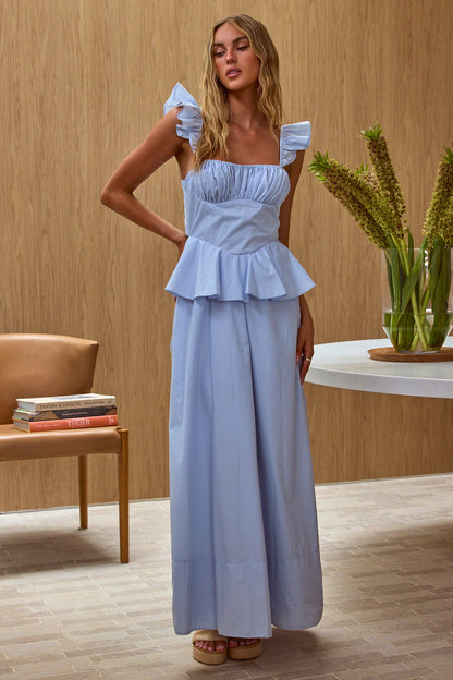 Abito lungo con peplo Provence Bloom blu