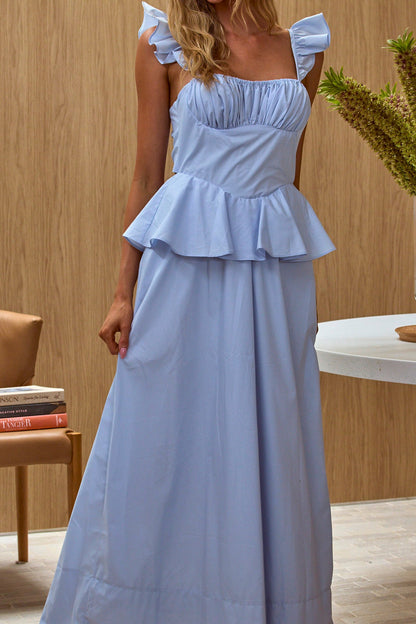 Abito lungo con peplo Provence Bloom blu