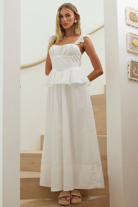 Abito lungo con peplo Provence Bloom bianco sporco