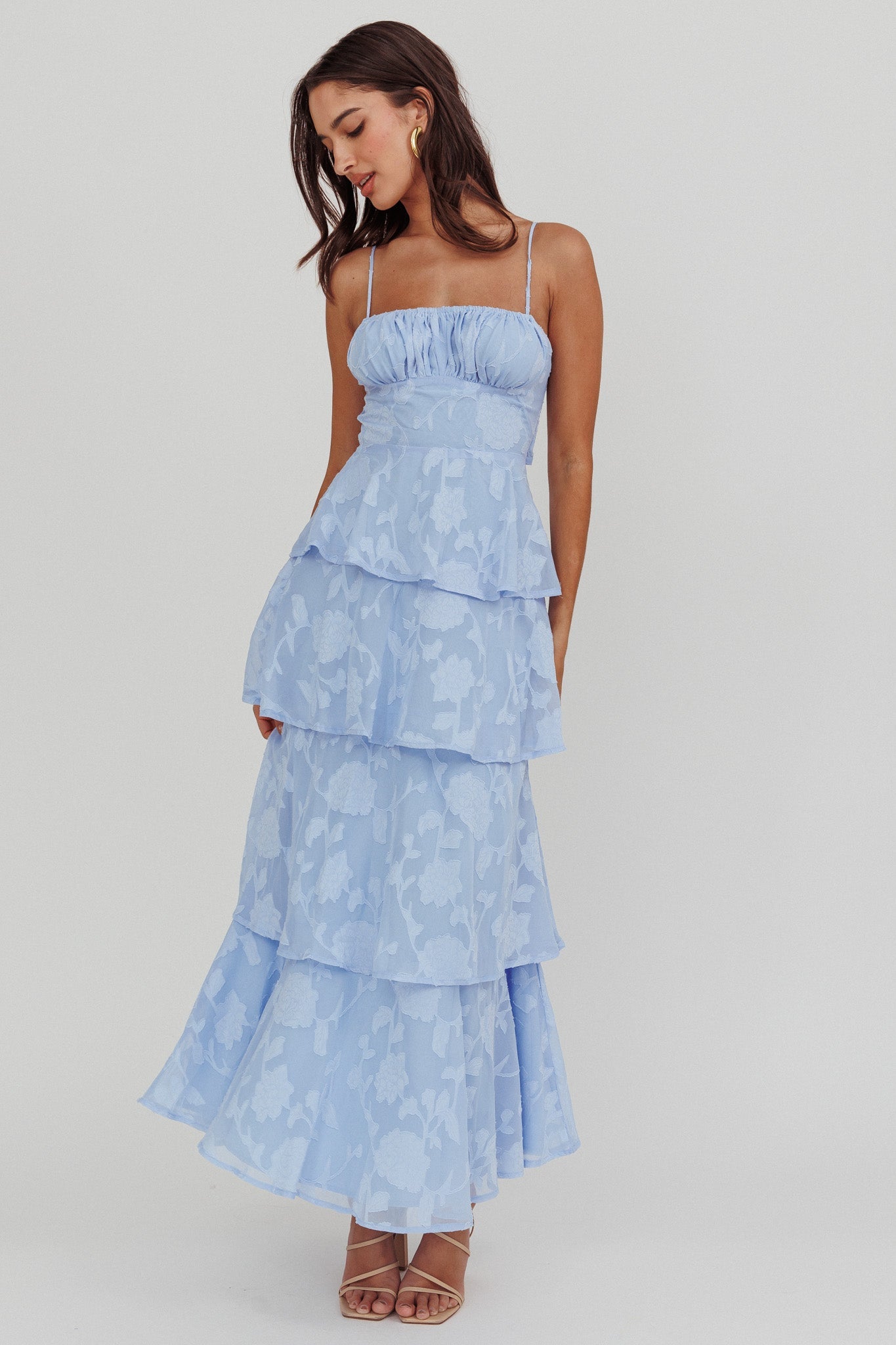 Abito lungo a balze Provence Bloom blu