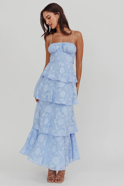 Abito lungo a balze Provence Bloom blu
