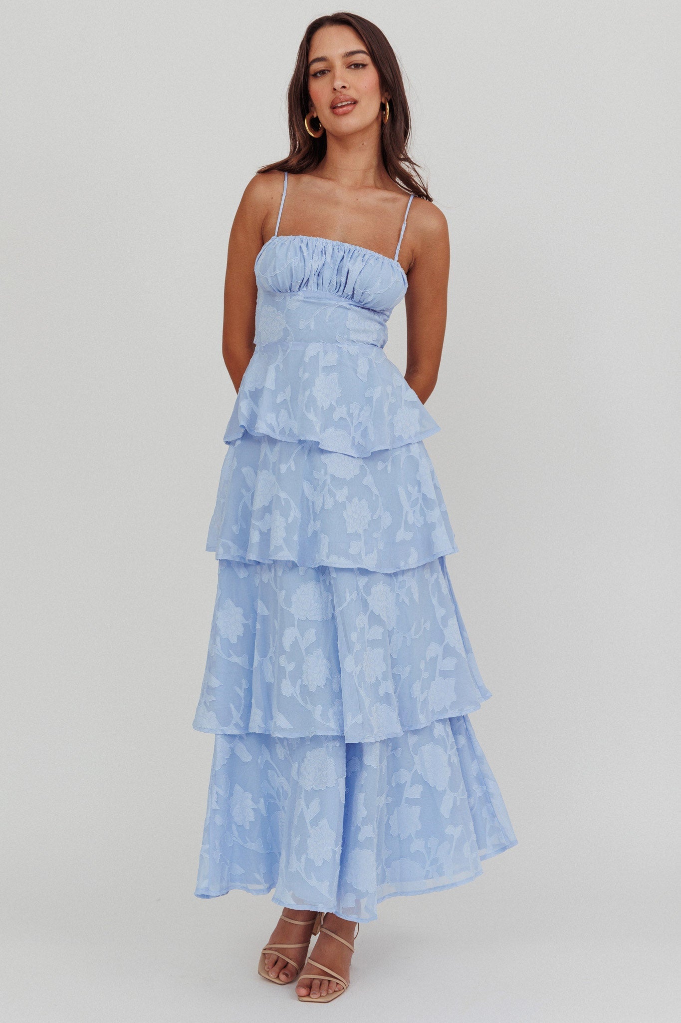 Abito lungo a balze Provence Bloom blu