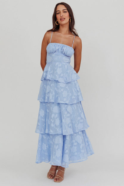 Abito lungo a balze Provence Bloom blu