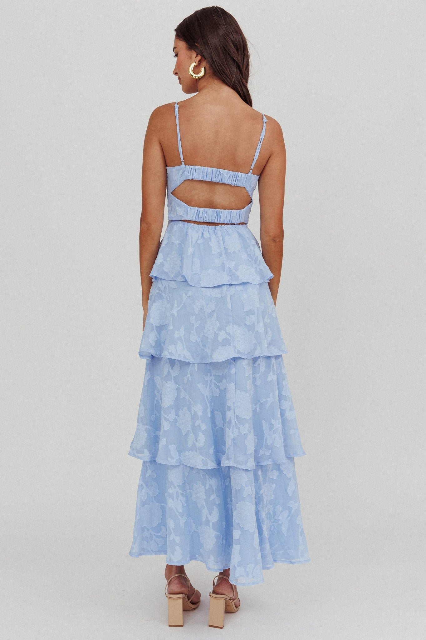 Abito lungo a balze Provence Bloom blu
