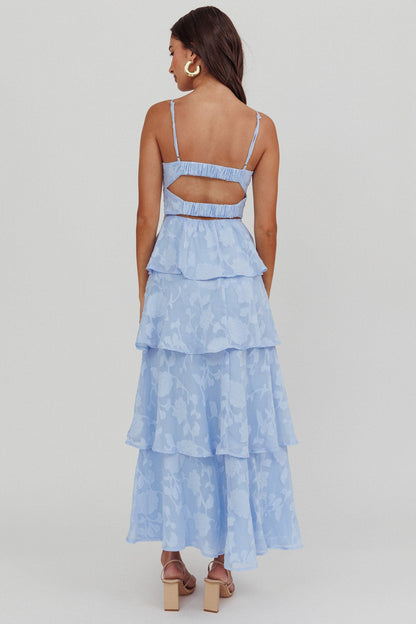 Abito lungo a balze Provence Bloom blu
