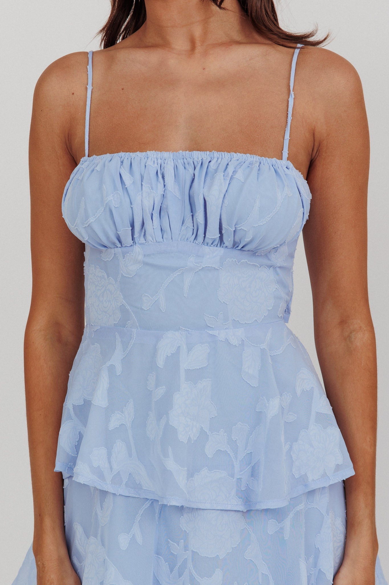 Abito lungo a balze Provence Bloom blu