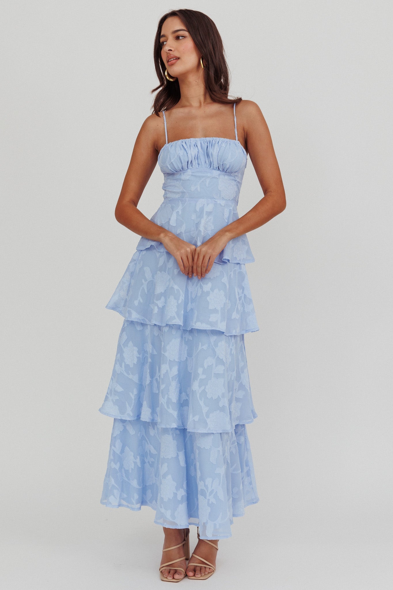 Abito lungo a balze Provence Bloom blu