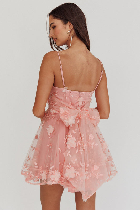 Mini abito rosa con fiocco floreale Athens