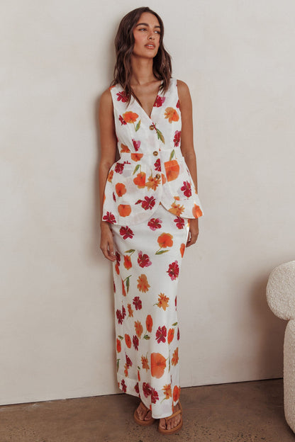 Gonna lunga Philomena floreale arancione multi