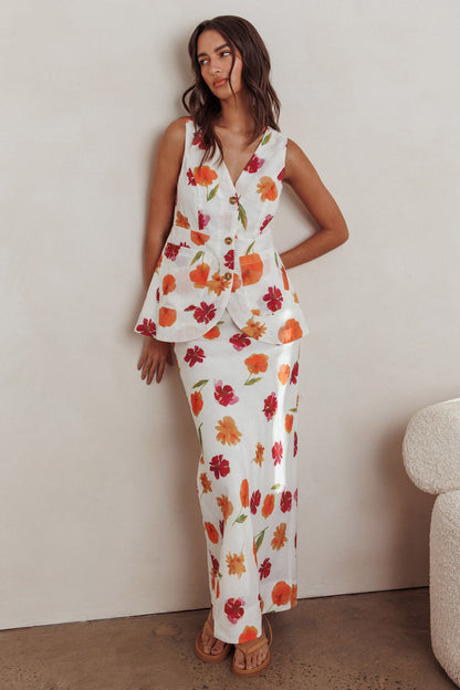 Gonna lunga Philomena floreale arancione multi