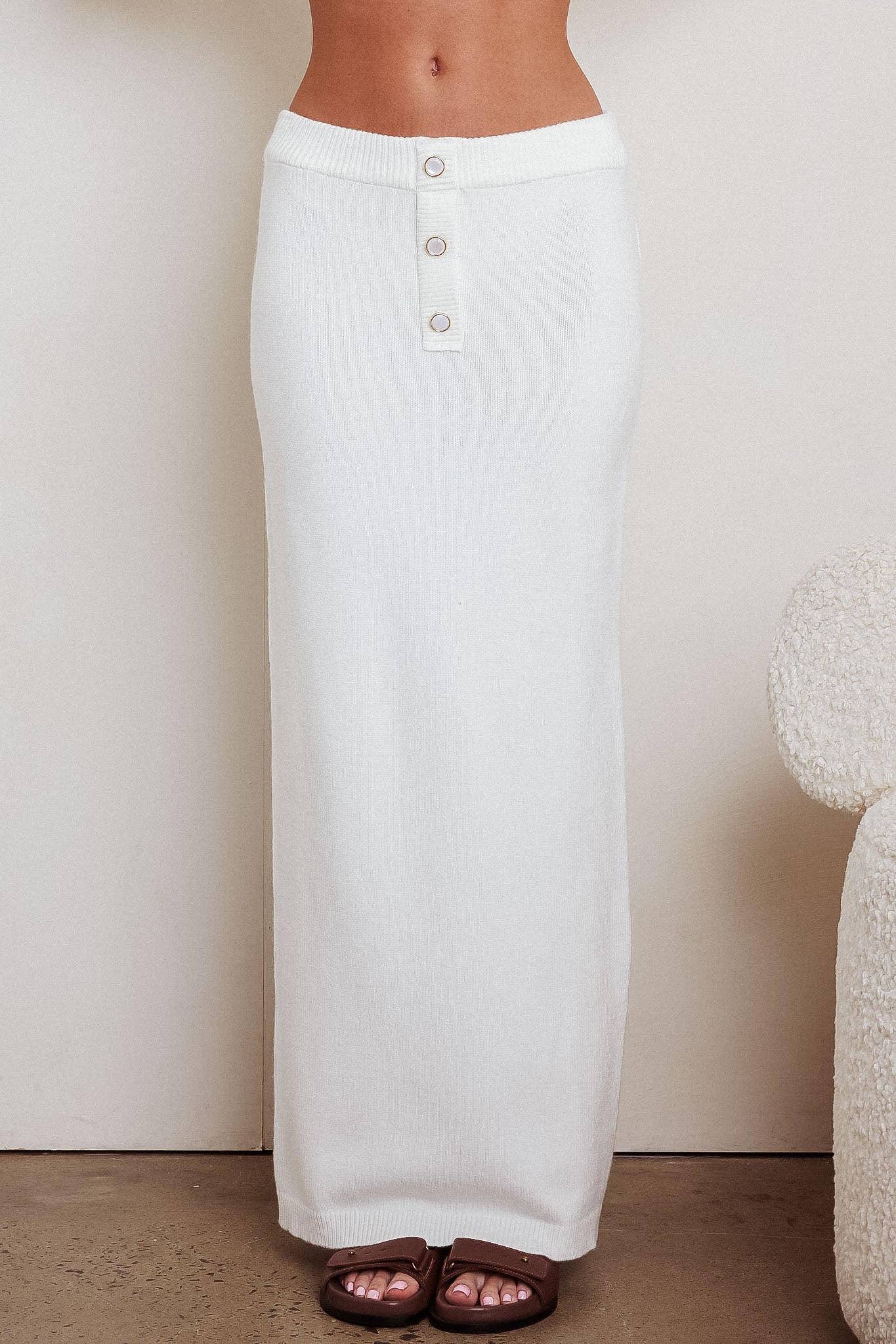 Gonna lunga in maglia Autumn Breeze bianco sporco