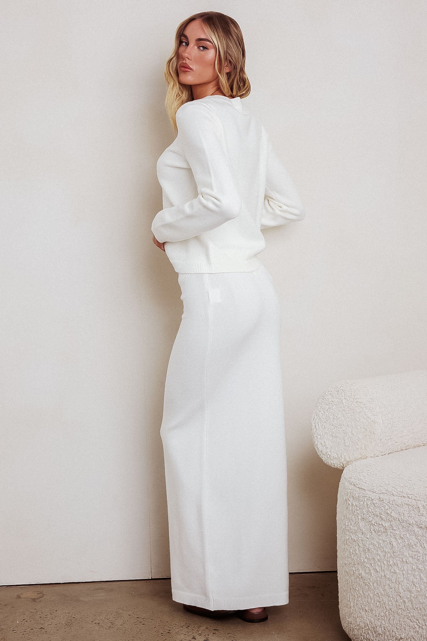 Gonna lunga in maglia Autumn Breeze bianco sporco