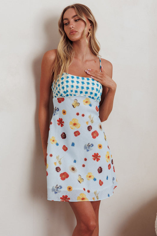 Mini abito con spalline e canotta Fleur Sun, fiori blu