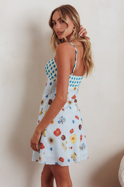 Mini abito con spalline e canotta Fleur Sun, fiori blu