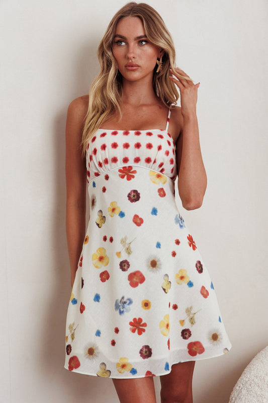 Mini abito con spalline e canotta Fleur Sun, fiori rossi