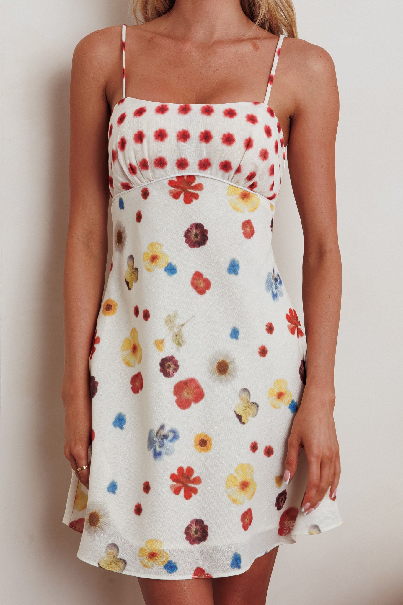 Mini abito con spalline e canotta Fleur Sun, fiori rossi