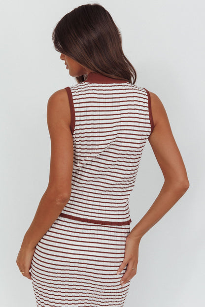 Top senza maniche con scollo a lupetto Solar Flare a righe marrone/bianco