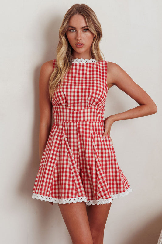 Tuta senza maniche Loving Me Gingham Red